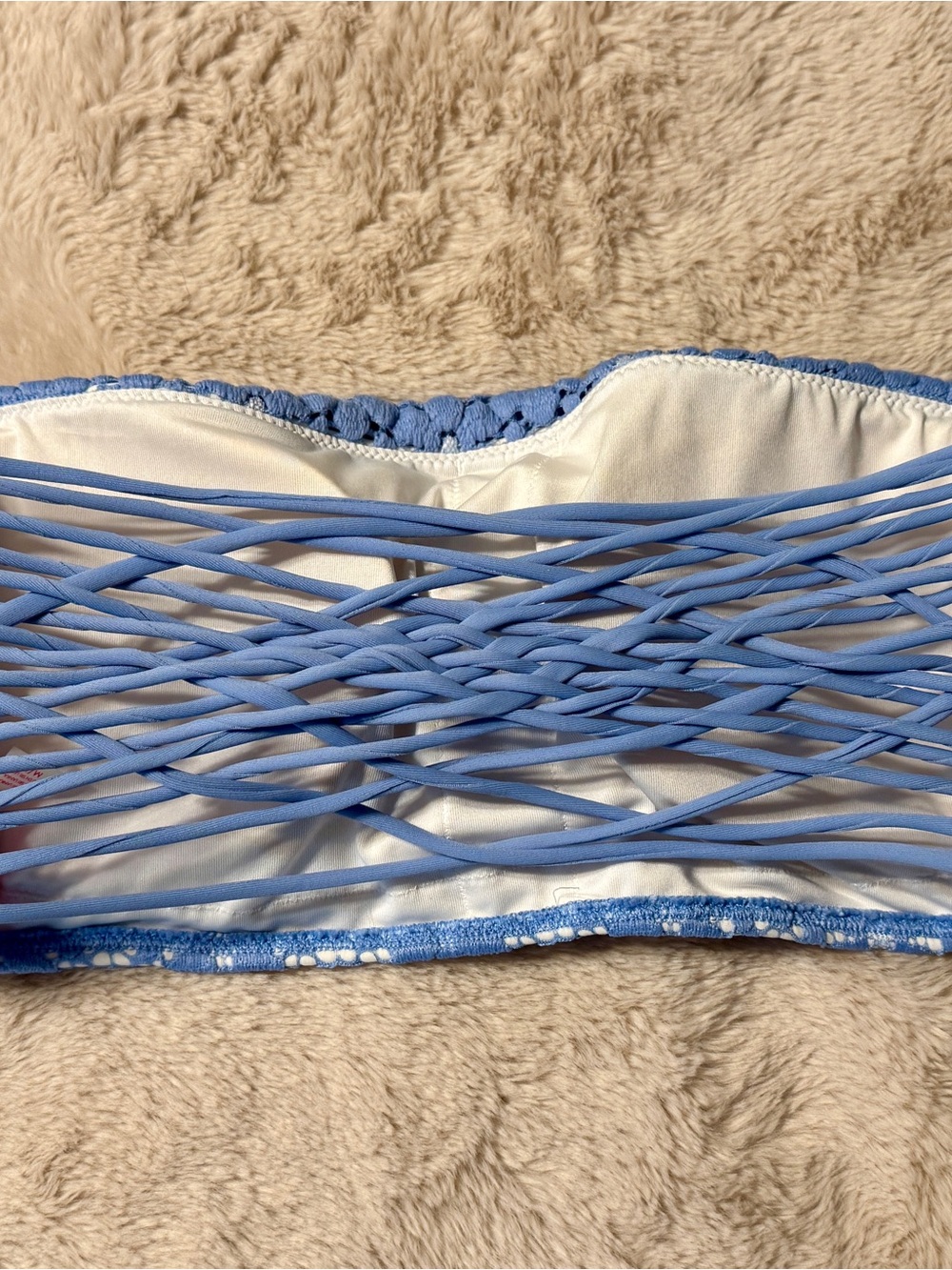 Victoria's Secret Bikini Set Strappy Itsy Blue Floral Lace Cheeky Bandeau 6 8 M - Picture 3 of 8